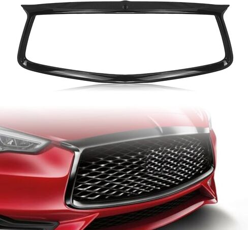 Front Bumper Grille Grill Cover Trim For Infiniti Q60 2017-2022 Coupe Glossy Black in Kuwait