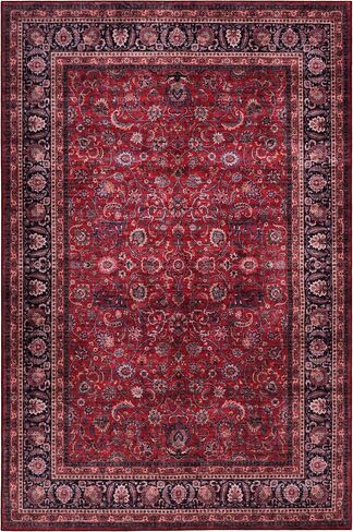 مجموعة سجاد GLN التقليدية - سجادة منطقة قابلة للغسل في الغسالة، تقليدية قابلة للغسل، غير قابلة للانزلاق، سجادة شانيل منخفضة الوبر، غرفة المعيشة، غرفة النوم، سجادة المطبخ (2 × 3 بوصة أحمر داكن) in Kuwait