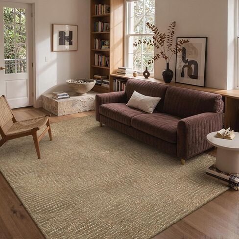 GENIMO 8X10 Neutral Area Rugs for Living Room, Hand Woven Machine Washable Non Slip Textured Soft Rug, Handmade Rustic Braided Low Pile Rugs for Farmhouse, Bedroom Office Rug in Jute Color in Kuwait