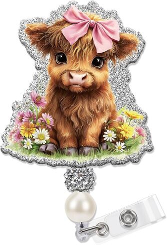 Cute Highland Cow Badge Reel, Retractable Funny ID Card Badge Holder with Clip, Pink Badges Reel Gifts for Nurse Women Pediatric Nursing Students Teachers Doctor NICU RN CNA LPN Office Staff in Saudi Arabia