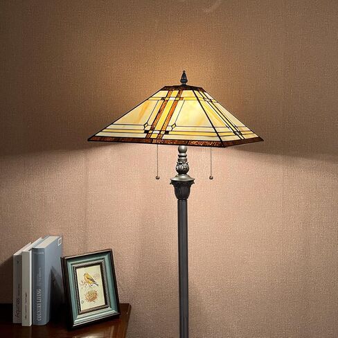 Capulina Tiffany Lamp Stained Glass Floor Lamp 2-Light 16X16X63 Inches Cream Color Tiffany Style Standing Reading Lamp for Living Room Bedroom Home Office in Saudi Arabia