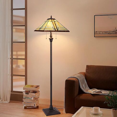 Capulina Tiffany Lamp Stained Glass Floor Lamp 2-Light 16X16X63 Inches Cream Color Tiffany Style Standing Reading Lamp for Living Room Bedroom Home Office in Saudi Arabia