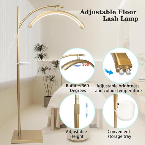 Lash Light Lash Lamp for Eyelash Extensions Adjustable LED Floor Eyelash lamp Half Moon Light Tattoo Shadowless Lighting for Beauty Skincare Nail Tech Tattoo Artists WR Gold in Saudi Arabia