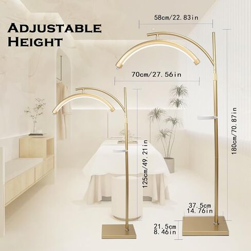 Lash Light Lash Lamp for Eyelash Extensions Adjustable LED Floor Eyelash lamp Half Moon Light Tattoo Shadowless Lighting for Beauty Skincare Nail Tech Tattoo Artists WR Gold in Saudi Arabia