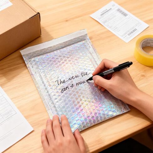 50 Pieces Metallic Bubble Mailers, Self-Seal Poly Padded Shipping Envelopes, Holographic Waterproof Bags for Mailing, Packing and Small Business Use in Kuwait