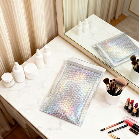 50 Pieces Metallic Bubble Mailers, Self-Seal Poly Padded Shipping Envelopes, Holographic Waterproof Bags for Mailing, Packing and Small Business Use in Kuwait