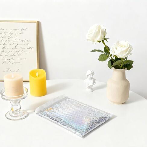 50 Pieces Metallic Bubble Mailers, Self-Seal Poly Padded Shipping Envelopes, Holographic Waterproof Bags for Mailing, Packing and Small Business Use in Kuwait
