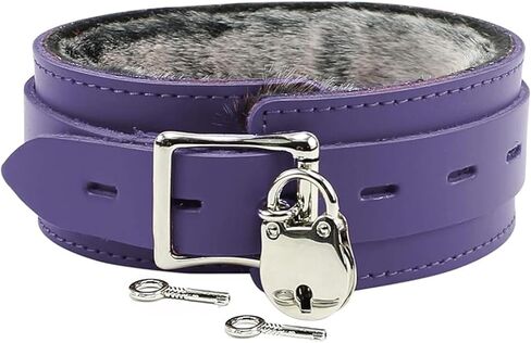 VP Leather Austin Latigo Leather Collar - Chinchilla Faux Fur Lined - Nickel-Plated Studs, Buckle & D-Ring - Lockable Buckle in Saudi Arabia