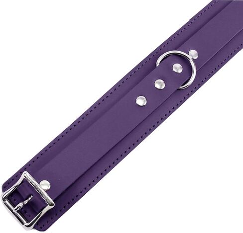 VP Leather Austin Latigo Leather Collar - Chinchilla Faux Fur Lined - Nickel-Plated Studs, Buckle & D-Ring - Lockable Buckle in Saudi Arabia