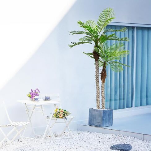 8FT Artificial Palm Tree with Realistic Bark & Leaves, UV Resistant Faux Indoor Outdoor Palm Plant for Home, Office, Yard, Patio, and Living Room Decor (96 Inches) in Saudi Arabia