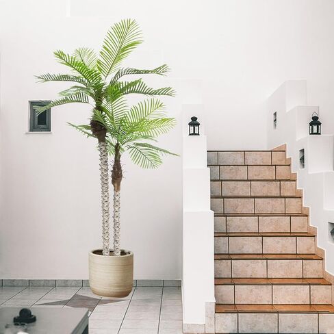 8FT Artificial Palm Tree with Realistic Bark & Leaves, UV Resistant Faux Indoor Outdoor Palm Plant for Home, Office, Yard, Patio, and Living Room Decor (96 Inches) in Saudi Arabia