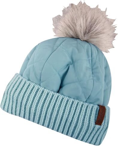 قبعة صغيرة من Collie Cuff مع بوم - نمط Puffa، بطانة من الشيربا، أساور متماسكة، مقاومة للرياح، للنساء in Kuwait