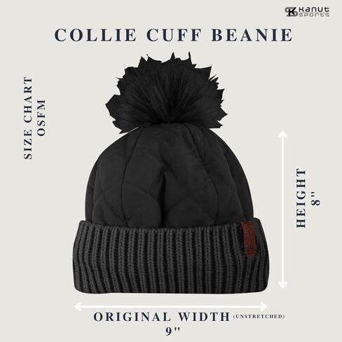 قبعة صغيرة من Collie Cuff مع بوم - نمط Puffa، بطانة من الشيربا، أساور متماسكة، مقاومة للرياح، للنساء in Kuwait