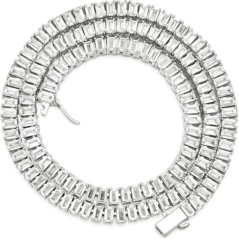 قلادات تنس BREN Baguette للنساء والرجال - سلسلة تنس مكعبة الزركونيوم مطلية بالذهب الأبيض/الأصفر، هدايا مجوهرات أنيقة للعطلات وحفلات الزفاف وحفلات التخرج وعيد الحب in Kuwait