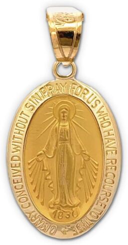 Cross+Crown Premium 14K Yellow Gold Virgin Mary Medal for Women & Men, Durable Double-Bonded 14K Yellow Gold Virgin Mary Pendant for Necklace, Women & Mens Gold Virgin Mary Medal with Premium Jewelry Box, Handcrafted Religious Jewelry in the USA in Kuwait