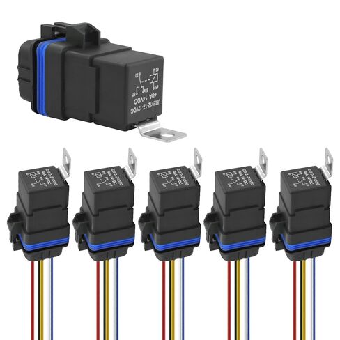 5 حزمة 40A 14V DC مرحل مقاوم للماء وتسخير أسلاك نحاسية شديدة التحمل 14 AWG 5-PIN SPDT مرحل للسيارة in Kuwait
