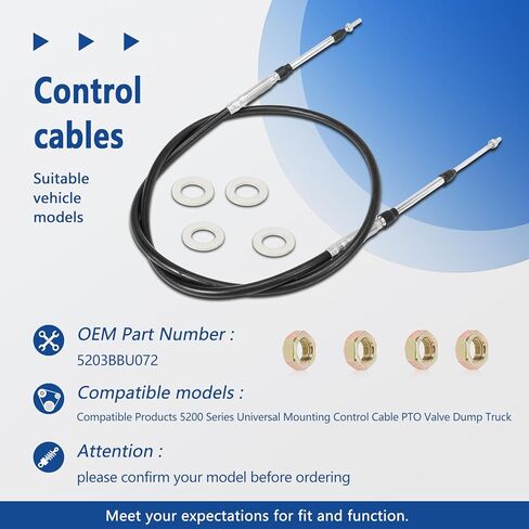 72" Universal Control Push Pull Cable Compatible with 5200 Series Universal Mount Control Cable PTO Valve Dump Truck Replaces 5203BBU072 in Kuwait