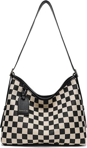 Checkered Purses Hobo Bags for Women Checkered Shoulder Bag Fashion Canvas Tote Slouchy Bag in Saudi Arabia