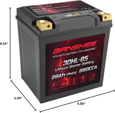 Banshee Lithium YTX30L-BS، 680CCA Lithium LiFePO4 YTX30L بطارية دراجة نارية، 12V 28AH ATV، UTV، Jet Ski، Scooter، جزازة العشب، جرار، بطارية مولد، BMS ذكي مدمج in Saudi Arabia