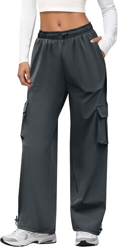 Cargo Pants Women Quick Dry Parachute Hiking Pants with Pockets Elastic Waist Lightweight Water Resistant Joggers in Kuwait