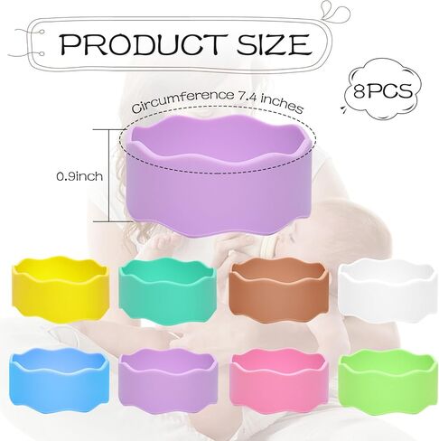 8 Piece Reusable Silicone Water Name Tag, Writable Anti-Slip Bottle Labels Daycare, Fits 7-9" Circumference for Kids Baby Bottles, Dishwasher Safe (8 Colors) in Kuwait