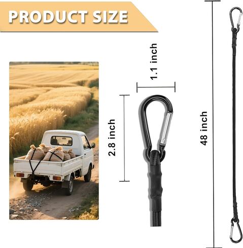 2pcs Black Bungee Cords with Closed Hooks – 48in 120cm – Durable & Elastic for Multipurpose Use in Saudi Arabia