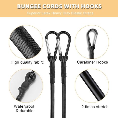 2pcs Black Bungee Cords with Closed Hooks – 48in 120cm – Durable & Elastic for Multipurpose Use in Saudi Arabia