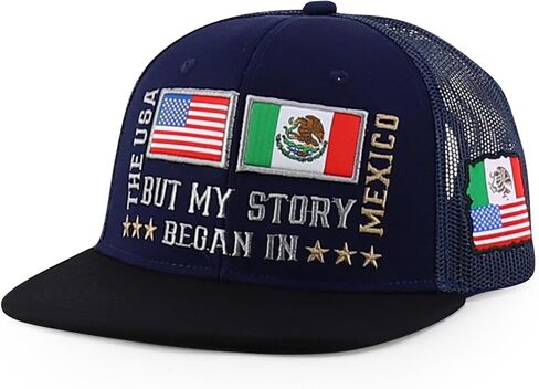 Trendy Apparel Shop Mexican American Embroidered Laser Punching Mesh Back Flat Bill Cap in Saudi Arabia