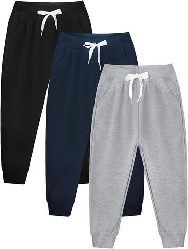 بنطال رياضي بناتي 3 قطع | بنطال رياضي للأطفال برباط وجيوب | بنطال كاجوال ناعم قابل للسحب للأطفال الصغار والفتيات in Kuwait