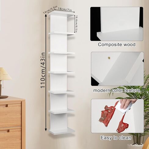 7-Tier Wall Shelf Unit - Compact Display Floating Shelves,Lack Floating Shelf, Vertical Column Wall Decor Mount Float Storage Organizer Tall Tower Shelves for Bedrooms, Living Rooms in Kuwait
