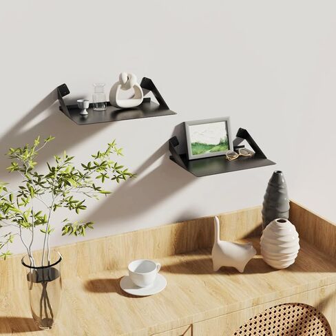 رفوف معدنية عائمة للتعليق على الحائط، حامل رف كتب لعرض الحائط لاصق لوعاء النبات، مكبر الصوت، كاميرا الأمان، الشخصيات في المكتب والمنزل، أسود 12 × 8 بوصة (30 × 20 سم) in Kuwait