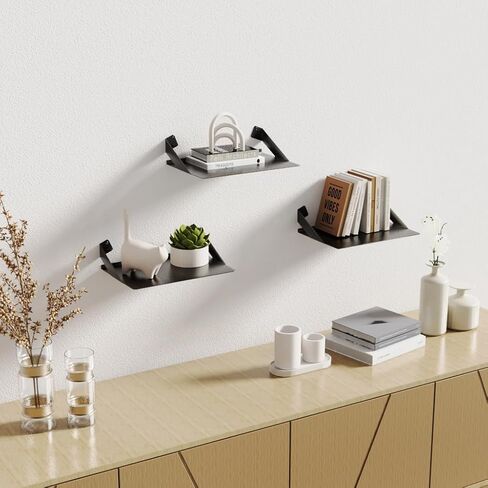 رفوف معدنية عائمة للتعليق على الحائط، حامل رف كتب لعرض الحائط لاصق لوعاء النبات، مكبر الصوت، كاميرا الأمان، الشخصيات في المكتب والمنزل، أسود 12 × 8 بوصة (30 × 20 سم) in Kuwait