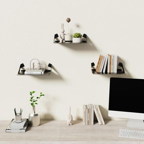 رفوف معدنية عائمة للتعليق على الحائط، حامل رف كتب لعرض الحائط لاصق لوعاء النبات، مكبر الصوت، كاميرا الأمان، الشخصيات في المكتب والمنزل، أسود 12 × 8 بوصة (30 × 20 سم) in Kuwait
