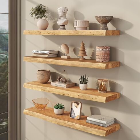 أرفف عائمة من فوتشينج لايف إيدج للجدار مقاس 30 بوصة، أرفف حائط عائمة من خشب الدردار الصلب بعمق 8 بوصات - أرفف خشبية ريفية مع أقواس غير مرئية لمطبخ غرفة المعيشة وغرفة النوم، عبوتان، طبيعية in Kuwait