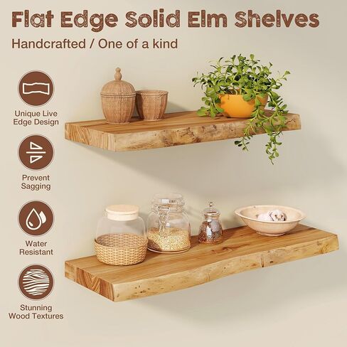 أرفف عائمة من فوتشينج لايف إيدج للجدار مقاس 30 بوصة، أرفف حائط عائمة من خشب الدردار الصلب بعمق 8 بوصات - أرفف خشبية ريفية مع أقواس غير مرئية لمطبخ غرفة المعيشة وغرفة النوم، عبوتان، طبيعية in Kuwait