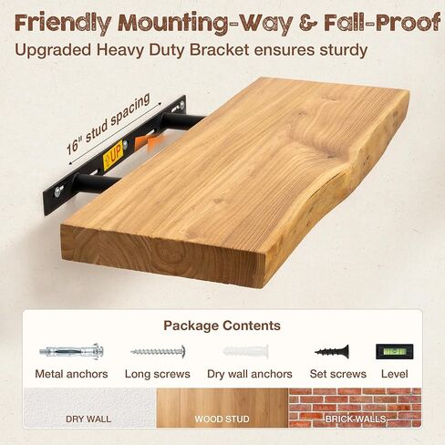 أرفف عائمة من فوتشينج لايف إيدج للجدار مقاس 30 بوصة، أرفف حائط عائمة من خشب الدردار الصلب بعمق 8 بوصات - أرفف خشبية ريفية مع أقواس غير مرئية لمطبخ غرفة المعيشة وغرفة النوم، عبوتان، طبيعية in Kuwait