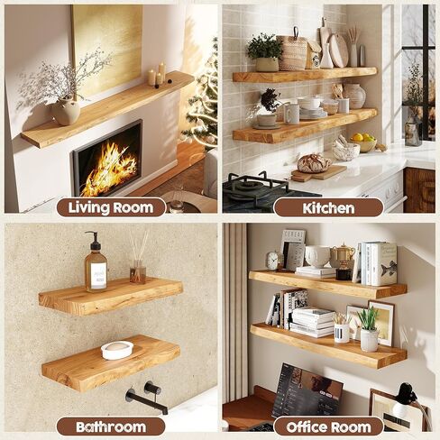 أرفف عائمة من فوتشينج لايف إيدج للجدار مقاس 30 بوصة، أرفف حائط عائمة من خشب الدردار الصلب بعمق 8 بوصات - أرفف خشبية ريفية مع أقواس غير مرئية لمطبخ غرفة المعيشة وغرفة النوم، عبوتان، طبيعية in Kuwait