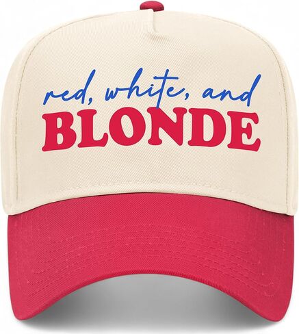 Red, White, and Blonde Vintage Trucker Hat | 4th of July USA America Party | Premium Snapback Baseball Hat for Men & Women in Saudi Arabia