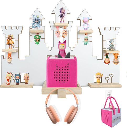 قلعة رف Tonie كبيرة لـ Toniebox، أرفف عائمة خشبية مغناطيسية متوافقة مع ملحقات Tonie والشخصيات والأشكال ومجموعة العرض، رف Toniebox (وردي) in Kuwait