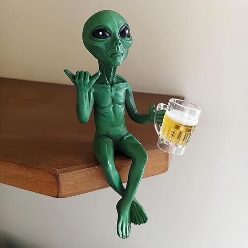 Alien Invasion ‘Party Alien' Male Hang Loose Beer Drinking Ledge Lounger Funny Home or Garden Statue (Green) in Saudi Arabia