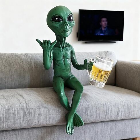 Alien Invasion ‘Party Alien' Male Hang Loose Beer Drinking Ledge Lounger Funny Home or Garden Statue (Green) in Saudi Arabia