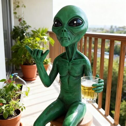 Alien Invasion ‘Party Alien' Male Hang Loose Beer Drinking Ledge Lounger Funny Home or Garden Statue (Green) in Saudi Arabia