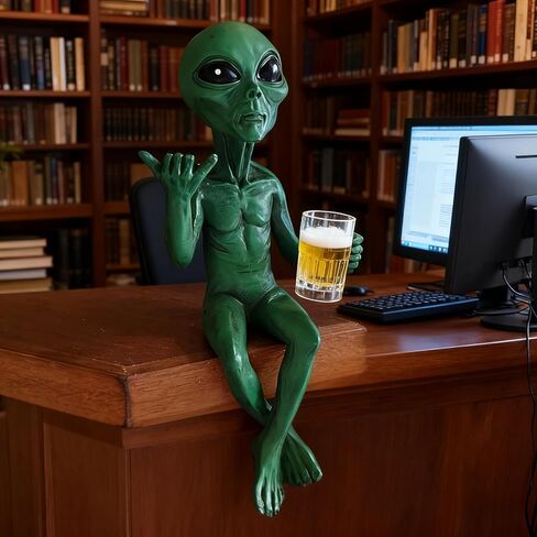 Alien Invasion ‘Party Alien' Male Hang Loose Beer Drinking Ledge Lounger Funny Home or Garden Statue (Green) in Saudi Arabia