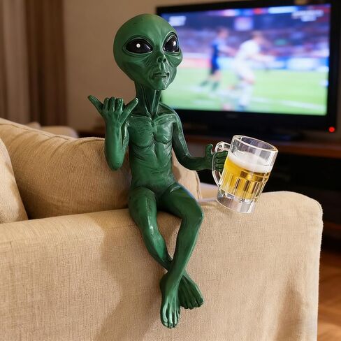Alien Invasion ‘Party Alien' Male Hang Loose Beer Drinking Ledge Lounger Funny Home or Garden Statue (Green) in Saudi Arabia