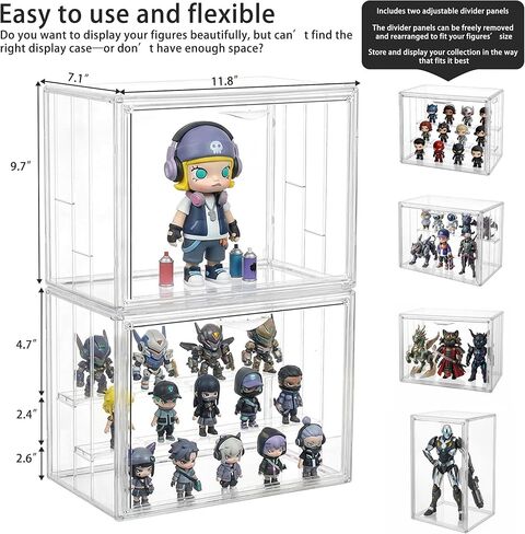 Clear Acrylic Display case for Figures, Acrylic Boxes for Display, Stackable Display Boxes for Collectibles with Magnetic Door and Removable Shelves, Figure Display for Figurines, Pop Figures, Models in Saudi Arabia