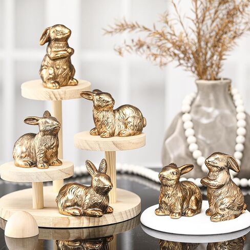 Nuenen 8 Pcs Easter Bunny Decorations Mini Ceramic Rabbit Figurine Decor Vintage Bunny Figurine 3.5 Inch Spring Easter Porcelain Modern Home Decor for Living Room, Bedroom, Office Desktop(Gold) in Kuwait