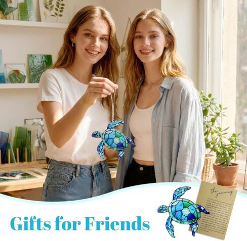 سلحفاة البحر الاكريليك زخرفة suncatcher مع بطاقة القصة، بطاقة هدايا السلحفاة البحرية للأصدقاء، الحلي الشاطئ عيد الحب هدية التخرج للنساء الصداقة in Saudi Arabia