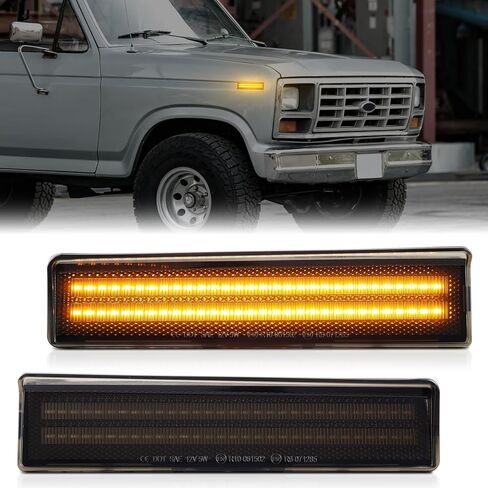 مصابيح LED للعلامات الجانبية الأمامية لـ 1980-1986 Ford Bronco F150 F250 F350 بيك اب شاحنة SUV مصباح إشارة الوفير مع عدسة مدخنة، إضاءة كهرمانية in Saudi Arabia