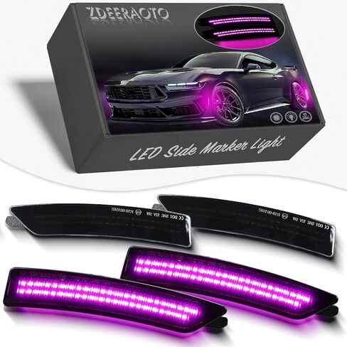 مجموعة مصابيح LED للحاجز الأمامي والخلفي LED لسيارة Ford Mustang S650، بديلة لسيارة Mustang Gen7 2024 2025، مصابيح علامة جانبية للعدسة المدخنة، مصابيح Fender، 4 قطع (وردي) in Kuwait