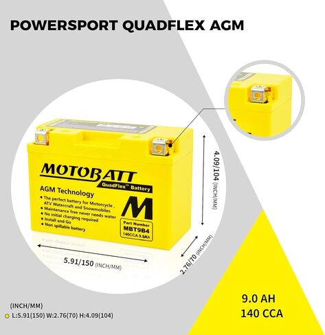 12 Volt 9 Ah MotoBatt MBT9B4 Sealed Maintenance Free AGM Battery Replaces -YT9B-BS, YT9B4, GT9B4 in Saudi Arabia